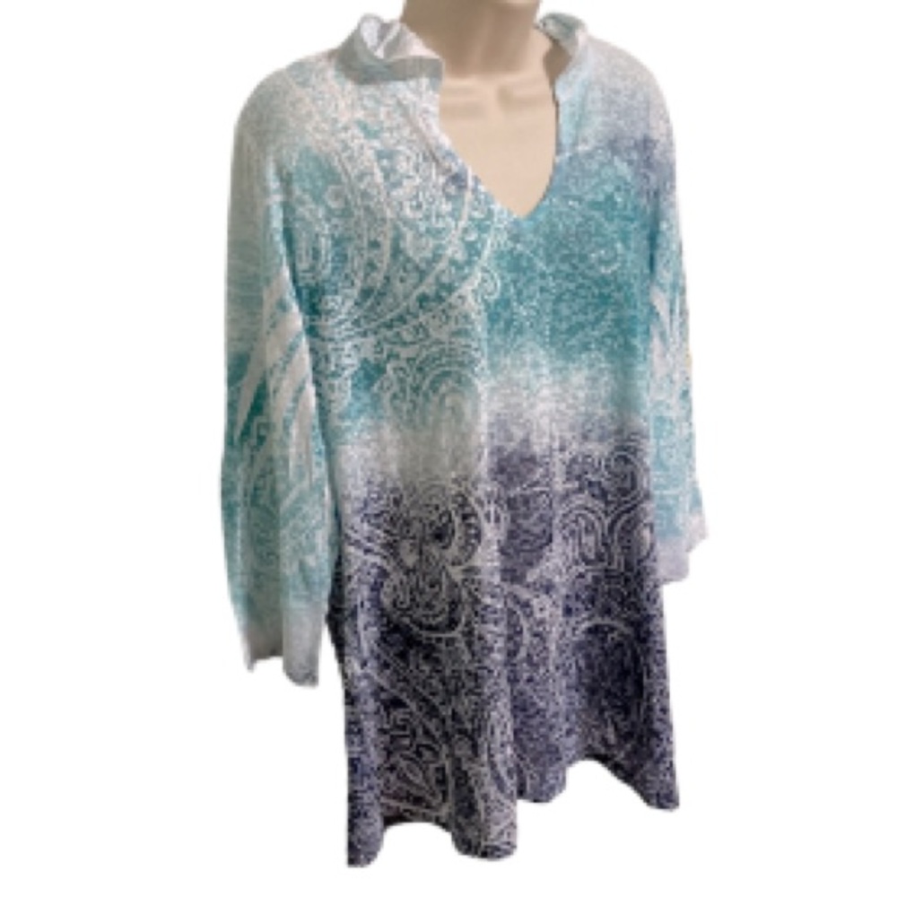 STYLE & CO SPORT Tie Dye Hoodie Ombré Fade Paisley Blue Purple  Womens Large